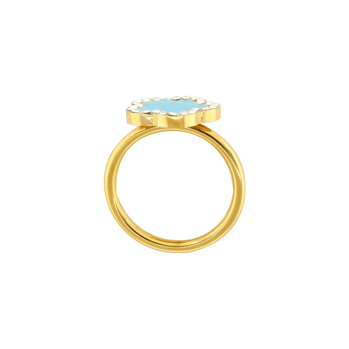 Bague Callas Acier doré trèfle turquoise et Oxyde de Zirconium