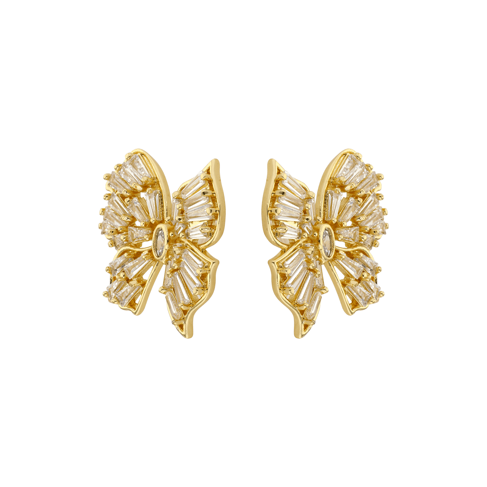 boucles d'oreilles callas acier doré fantaisie motif papillon oxyde de zirconium