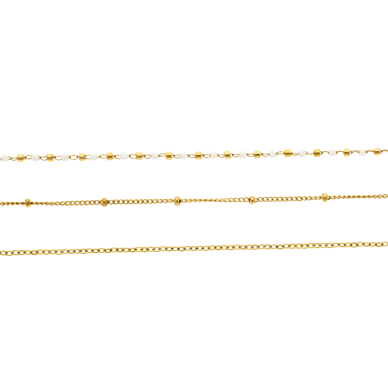 collier callas acier doré trois rangs grain perle miyuki blanc 42 plus 5 mm