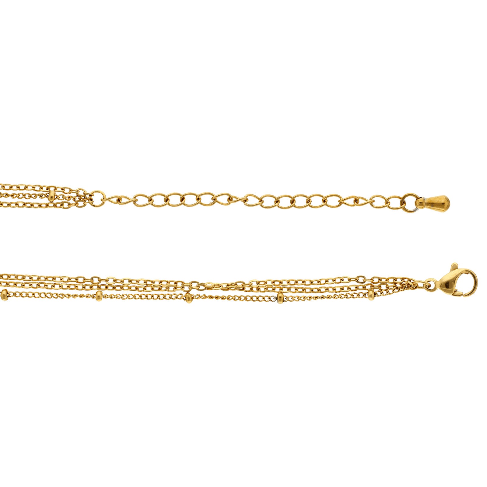 collier callas acier doré trois rangs grain perle miyuki blanc 42 plus 5 mm