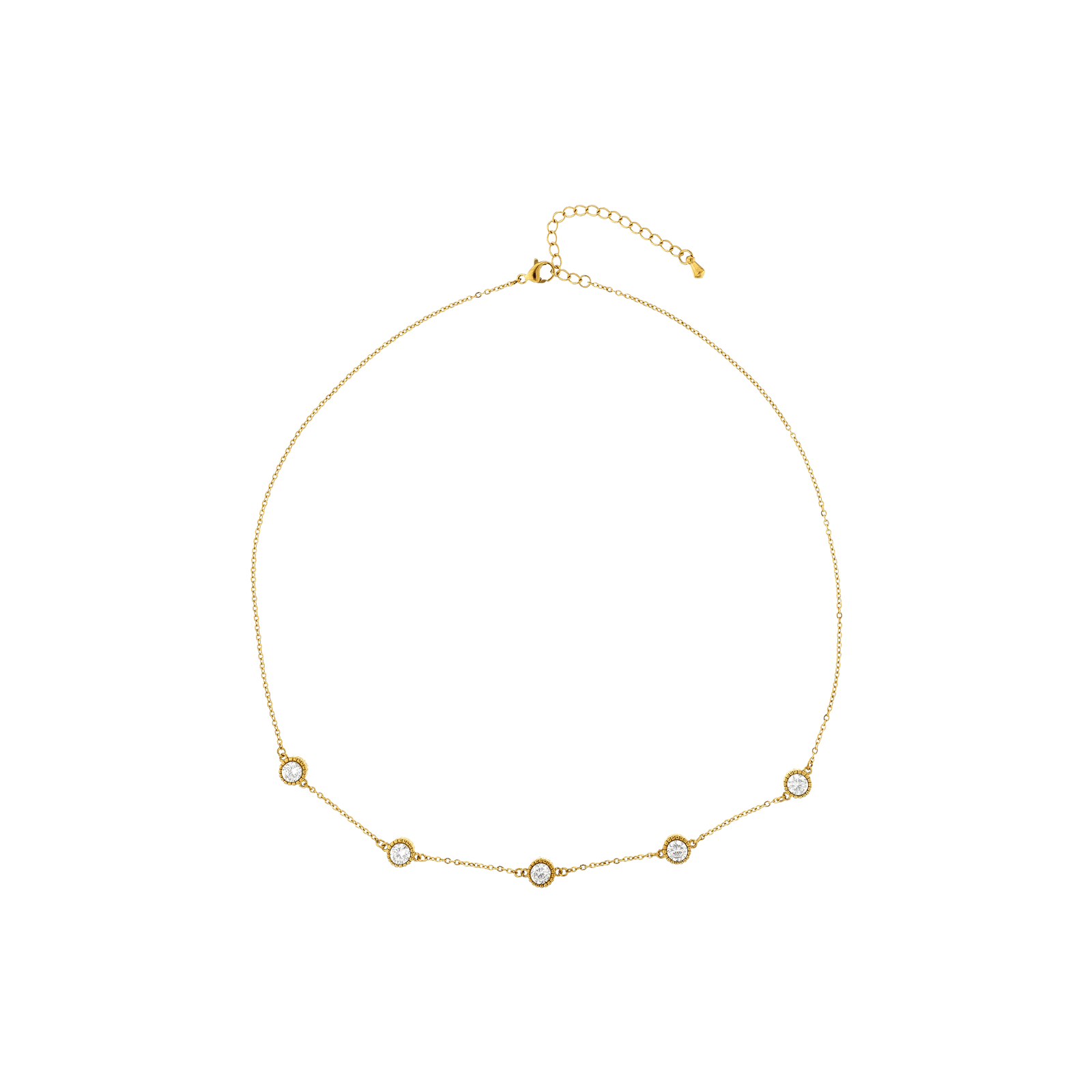 Collier Callas Acier doré 5 Zircons blanc 42 plus 5 centimètres