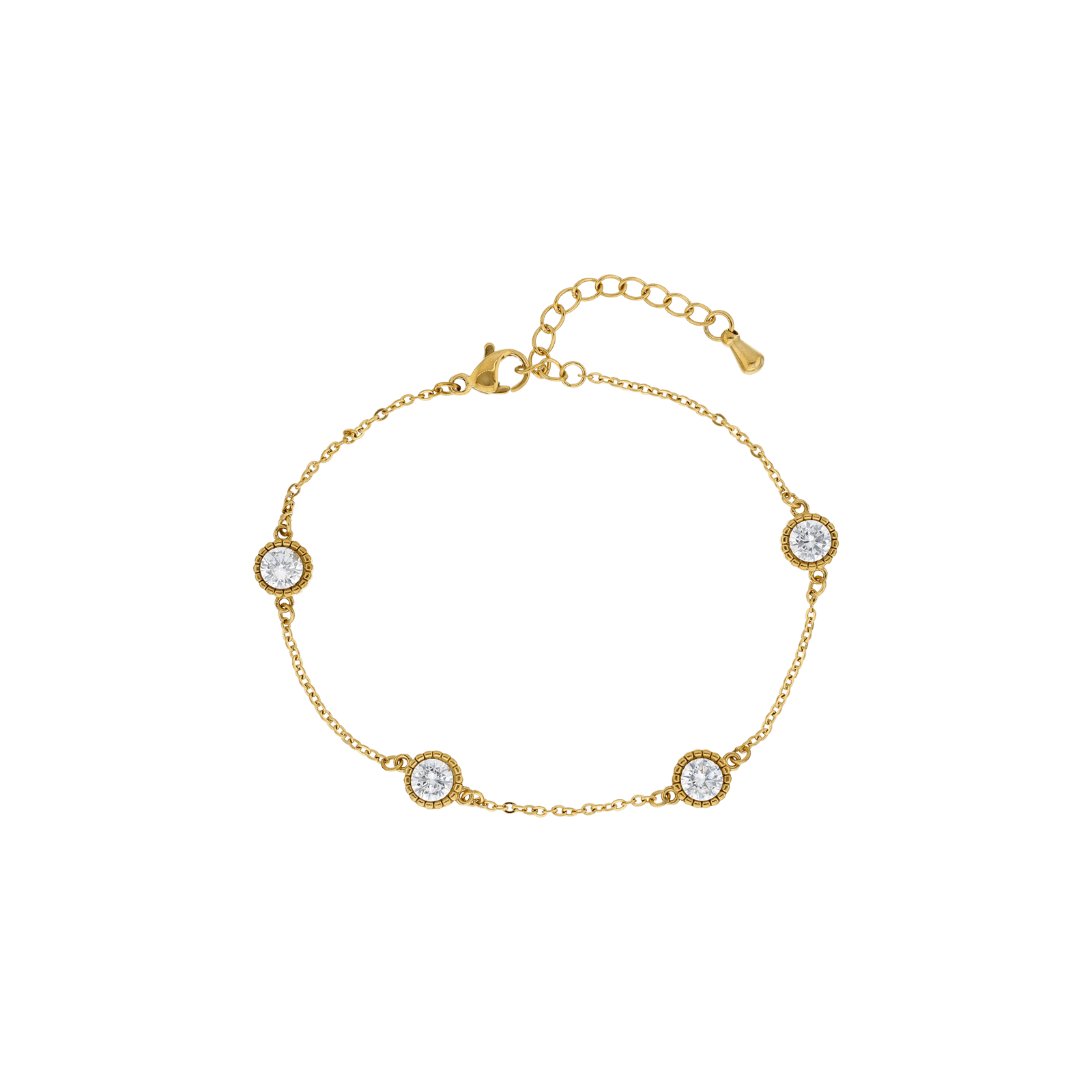 Bracelet Callas Acier doré 4 Zircons blanc 17 plus 3 centimètres