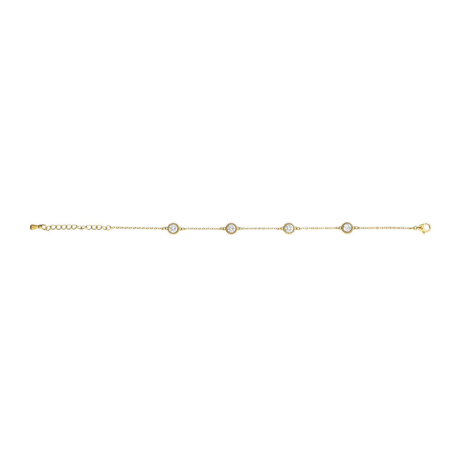 Bracelet Callas Acier doré 4 Zircons blanc 17 plus 3 centimètres