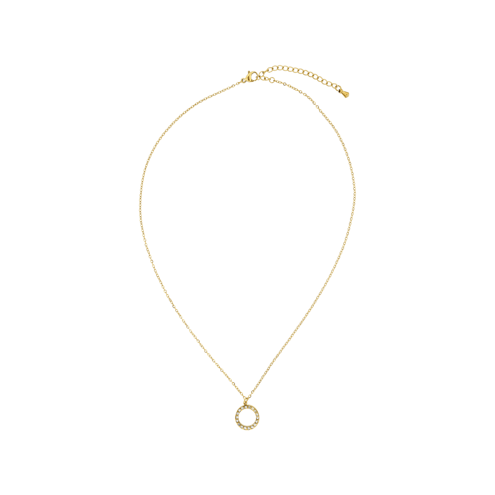 Collier Callas Acier doré Pendentif cercle ajouré Zircon blanc 40 plus 5 centimètres