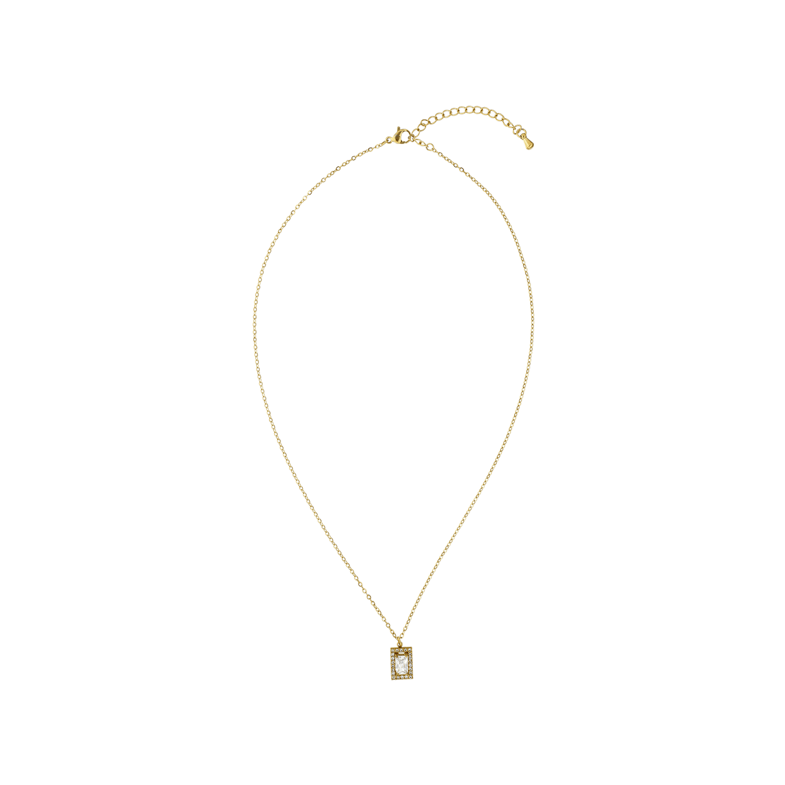 collier callas acier doré pendentif carré zircon blanc 40 plus 5 mm