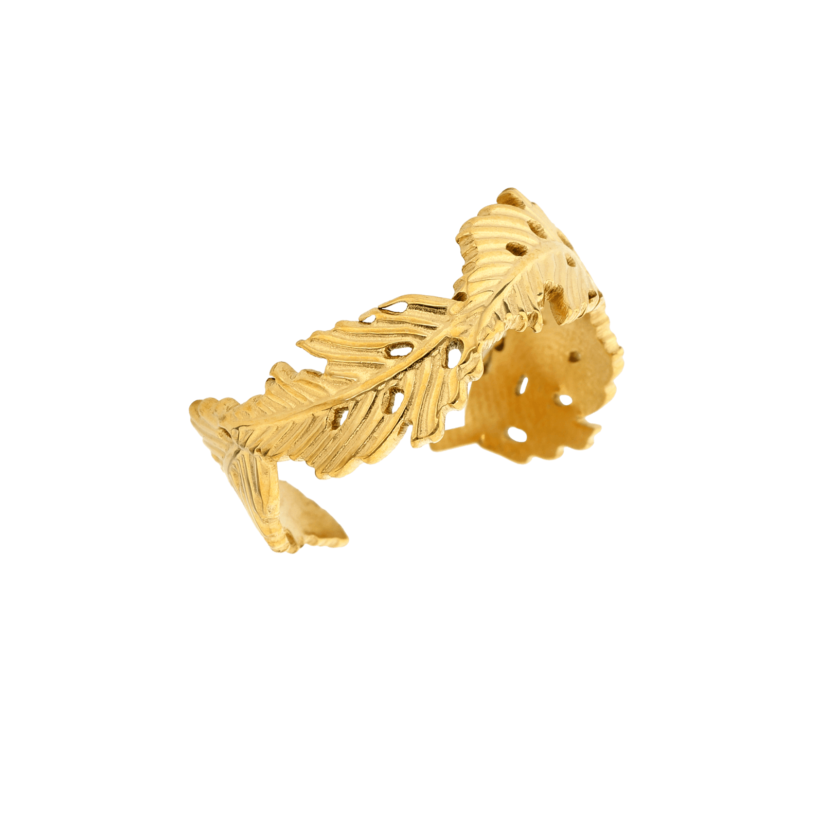 Bague Callas Acier doré ajustable motif feuille