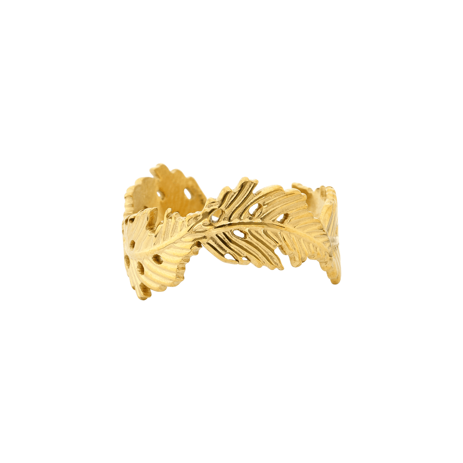 Bague Callas Acier doré ajustable motif feuille