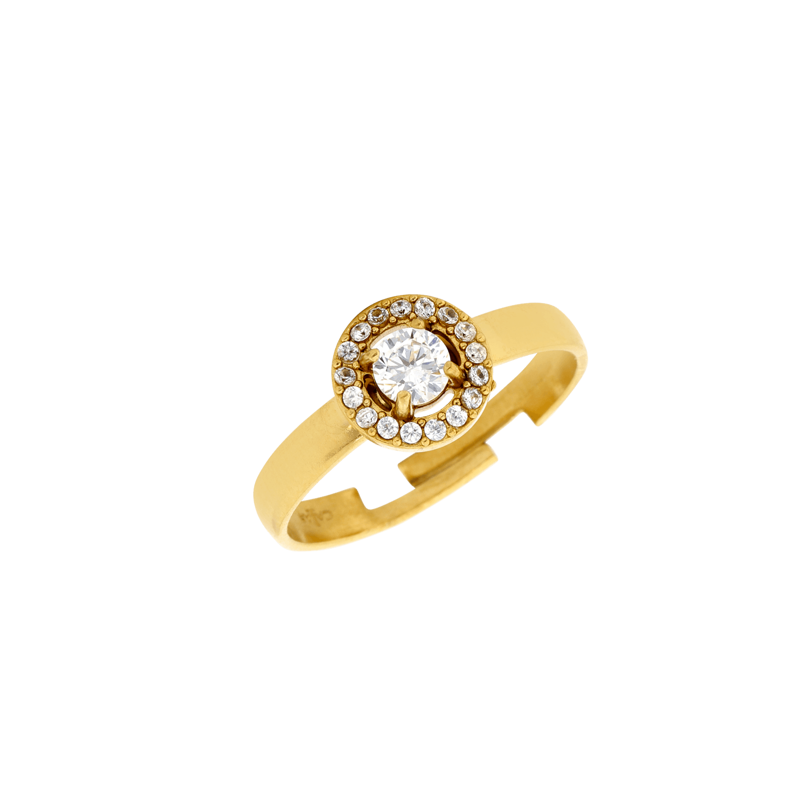 Bague Callas Acier doré ajustable ronde Zircon blanc