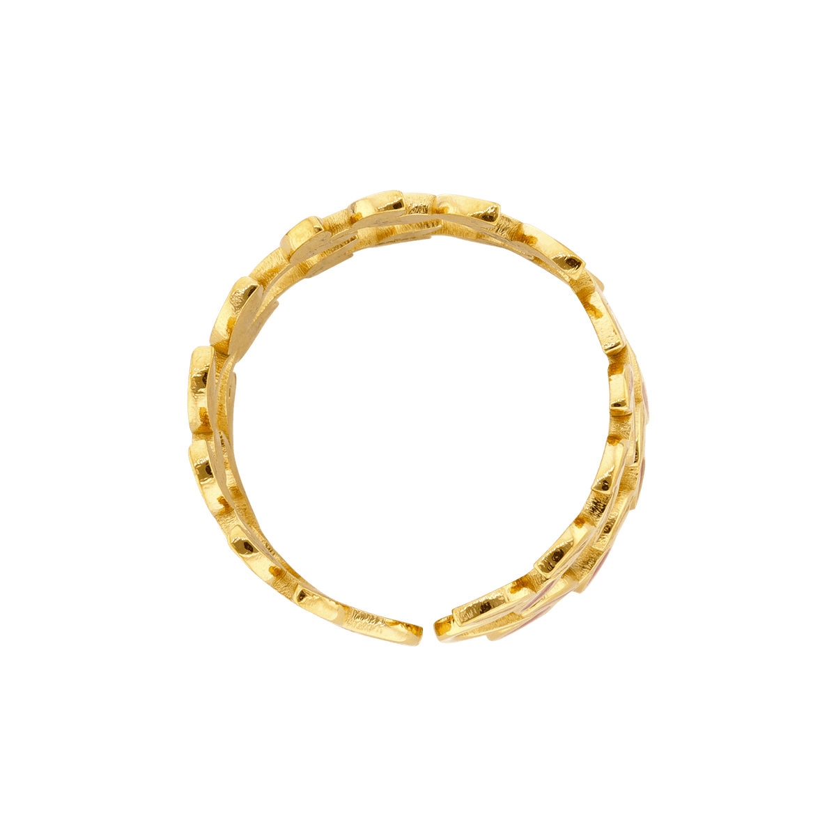 Bague Callas Acier doré ajustable feuille fantaisie émaillée rose
