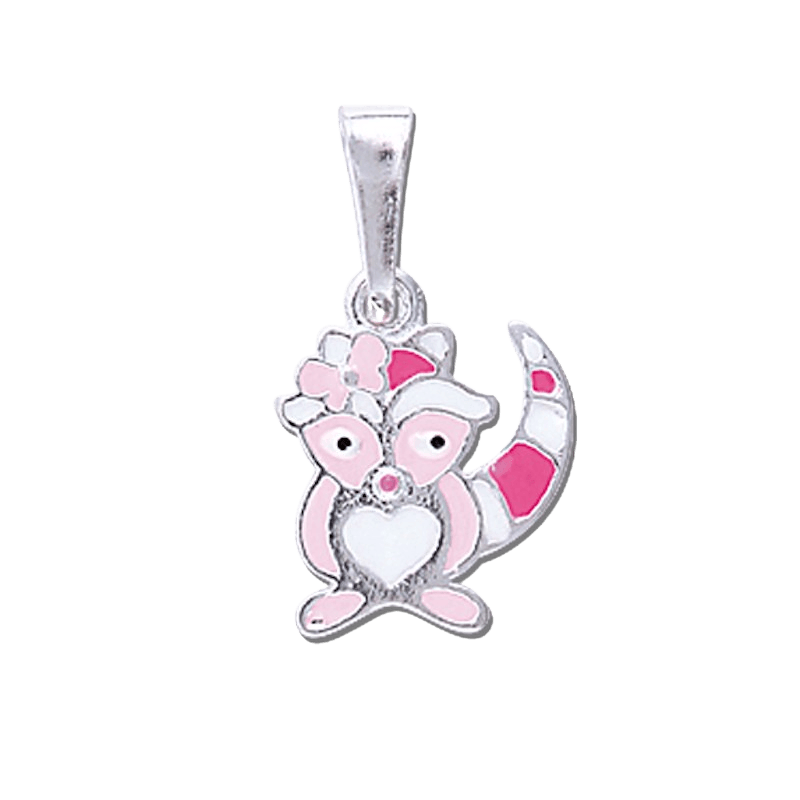 pendentif argent argent925 raton laveur émail rose 11.5*20 mm avec bélière