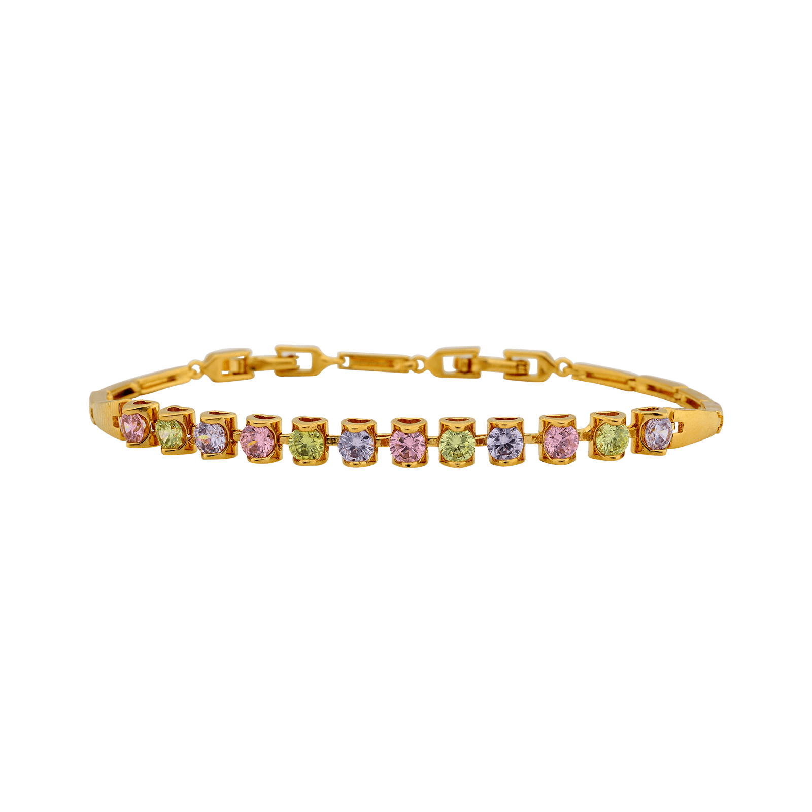 bracelet plaqué or fantaisie pierres couleurs 20cm