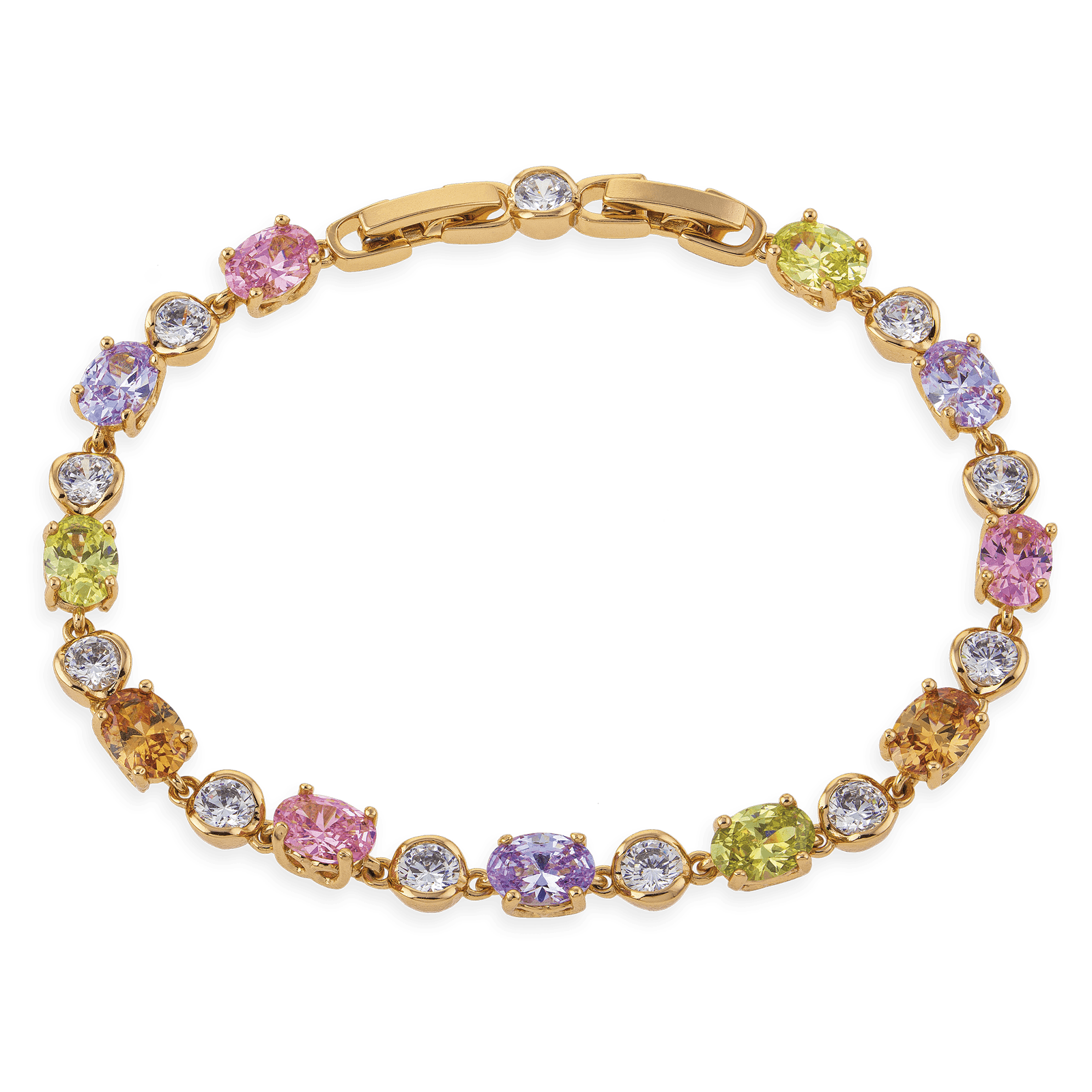 bracelet plaqué or sertie pierres couleurs 19cm