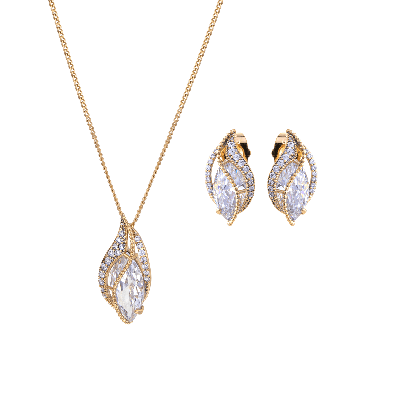 Parure plaqué or Collier et Boucles d'Oreilles fantaisie Oxyde de Zirconium
