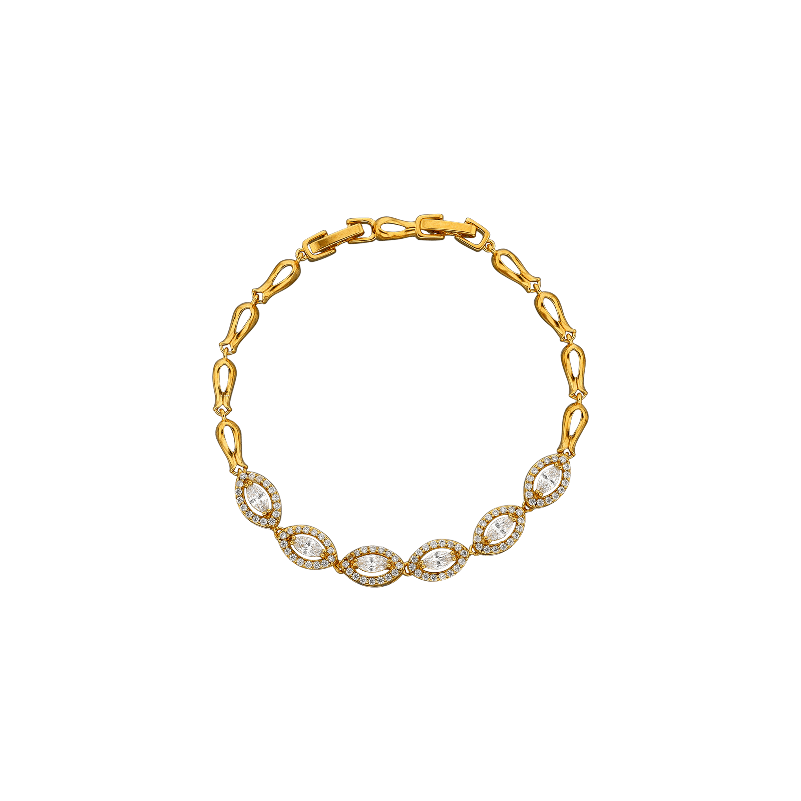 bracelet plaqué or 6 ovales sertie 19cm