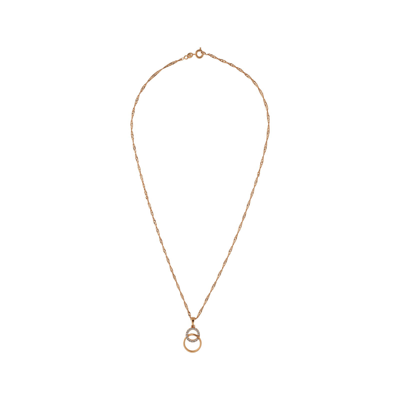 Parure plaqué or collier & boucles d'Oreilles cercles entrelacés lisse et sertie