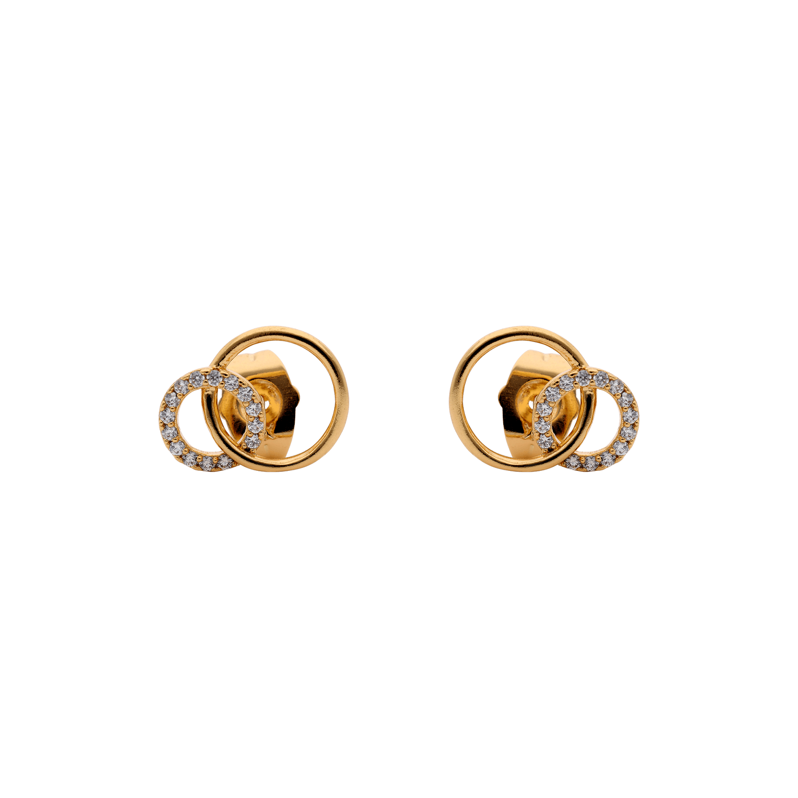 Parure plaqué or collier & boucles d'Oreilles cercles entrelacés lisse et sertie