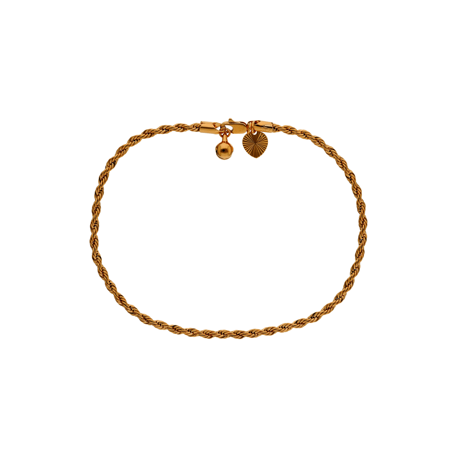 chaîne cheville po torsade Breloque coeur fantaisie et clochette 25cm
