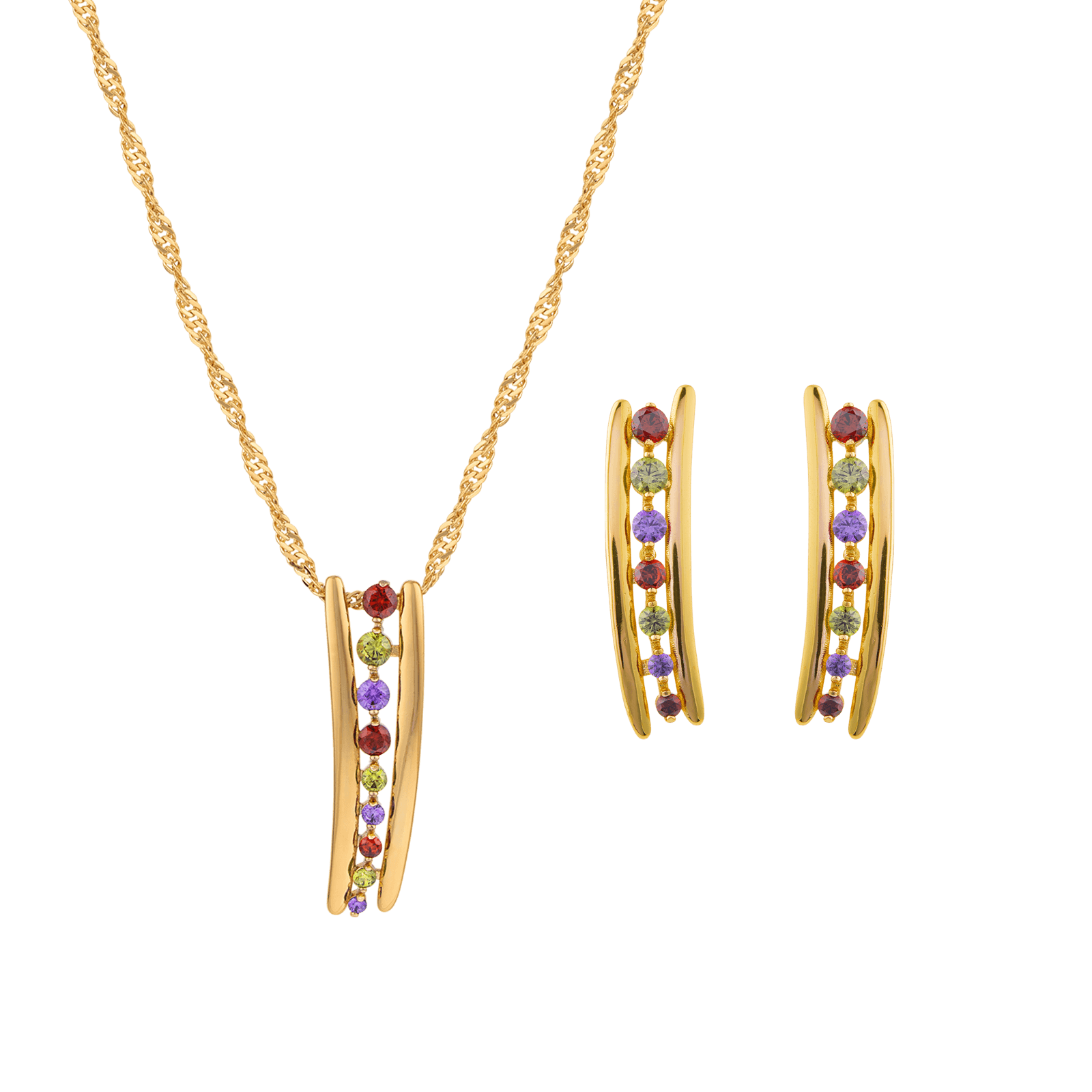 Parure Collier et Boucles d'Oreilles fantaisie pierre couleur plaqué or