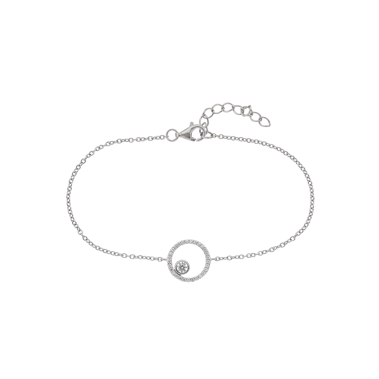 bracelet rhodié cercle oxyde de zirconium et de zirconium intérieur 17 plus 3 mm