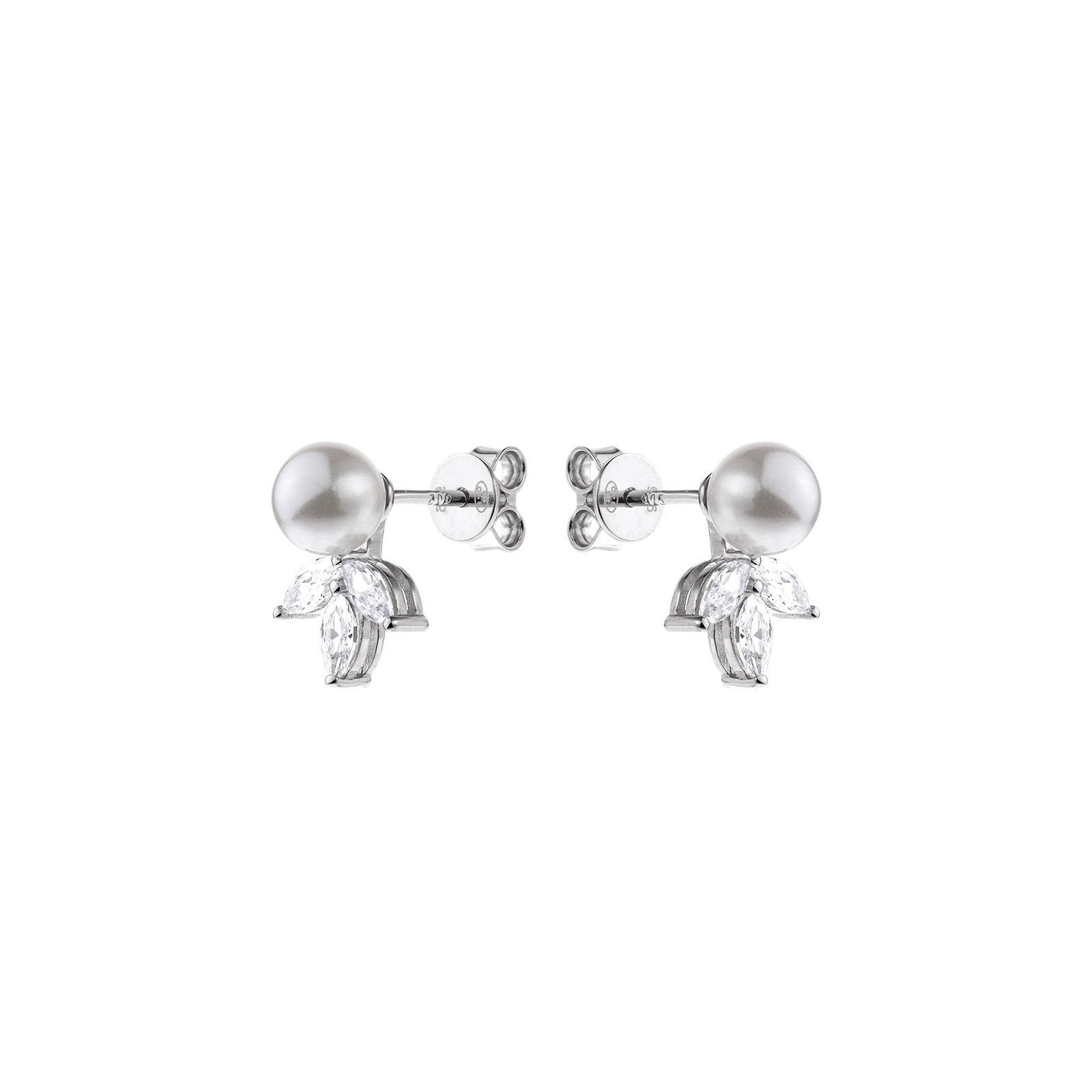 Boucles d'Oreilles rhodié Perle et 3 Oxyde de Zirconium