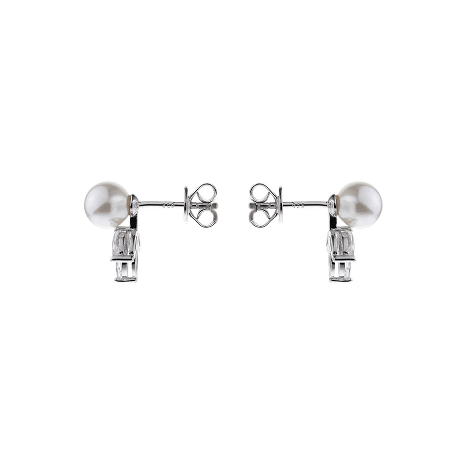 Boucles d'Oreilles rhodié Perle et 3 Oxyde de Zirconium