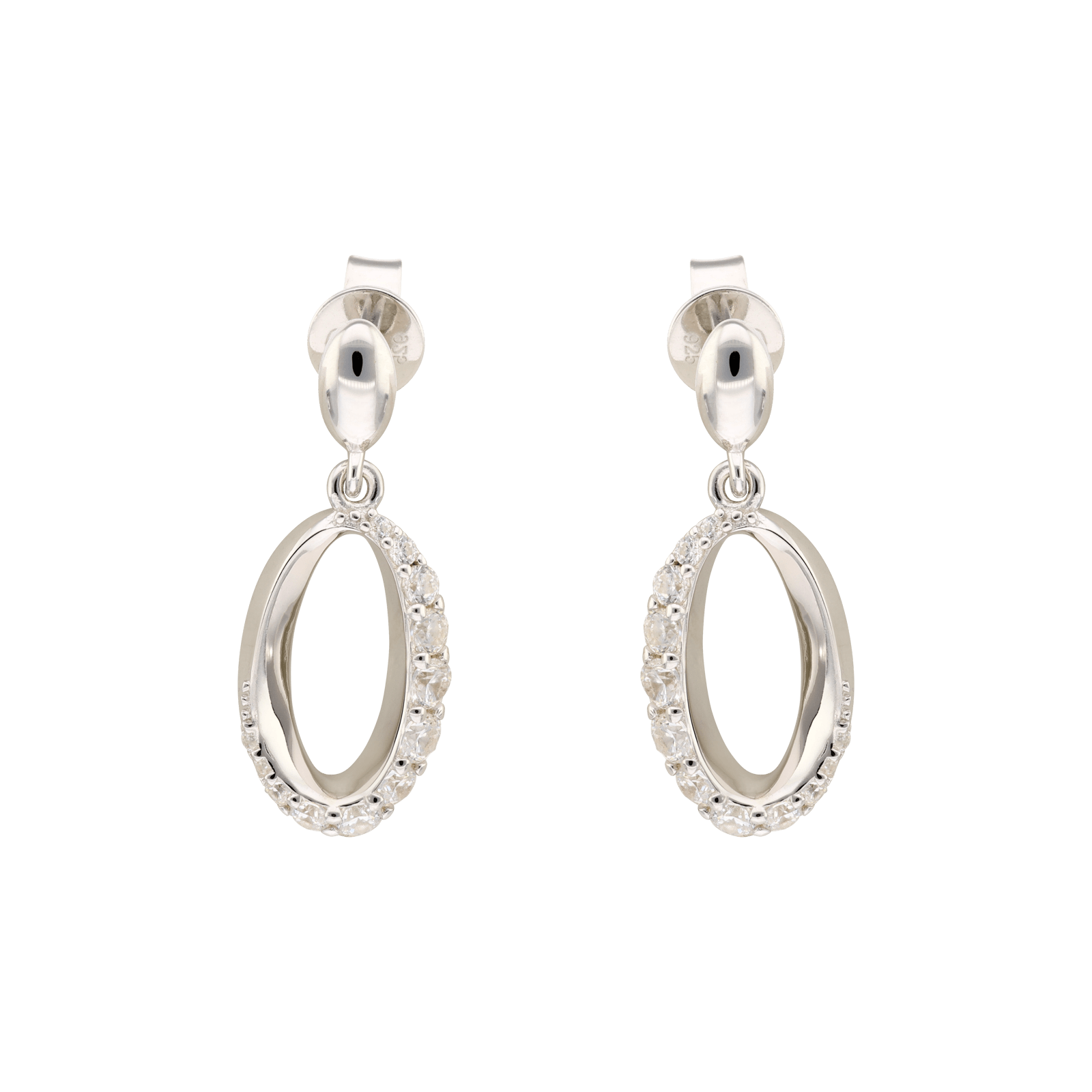 Boucles d'Oreilles Argent ovale sertie Zirconia Cubique