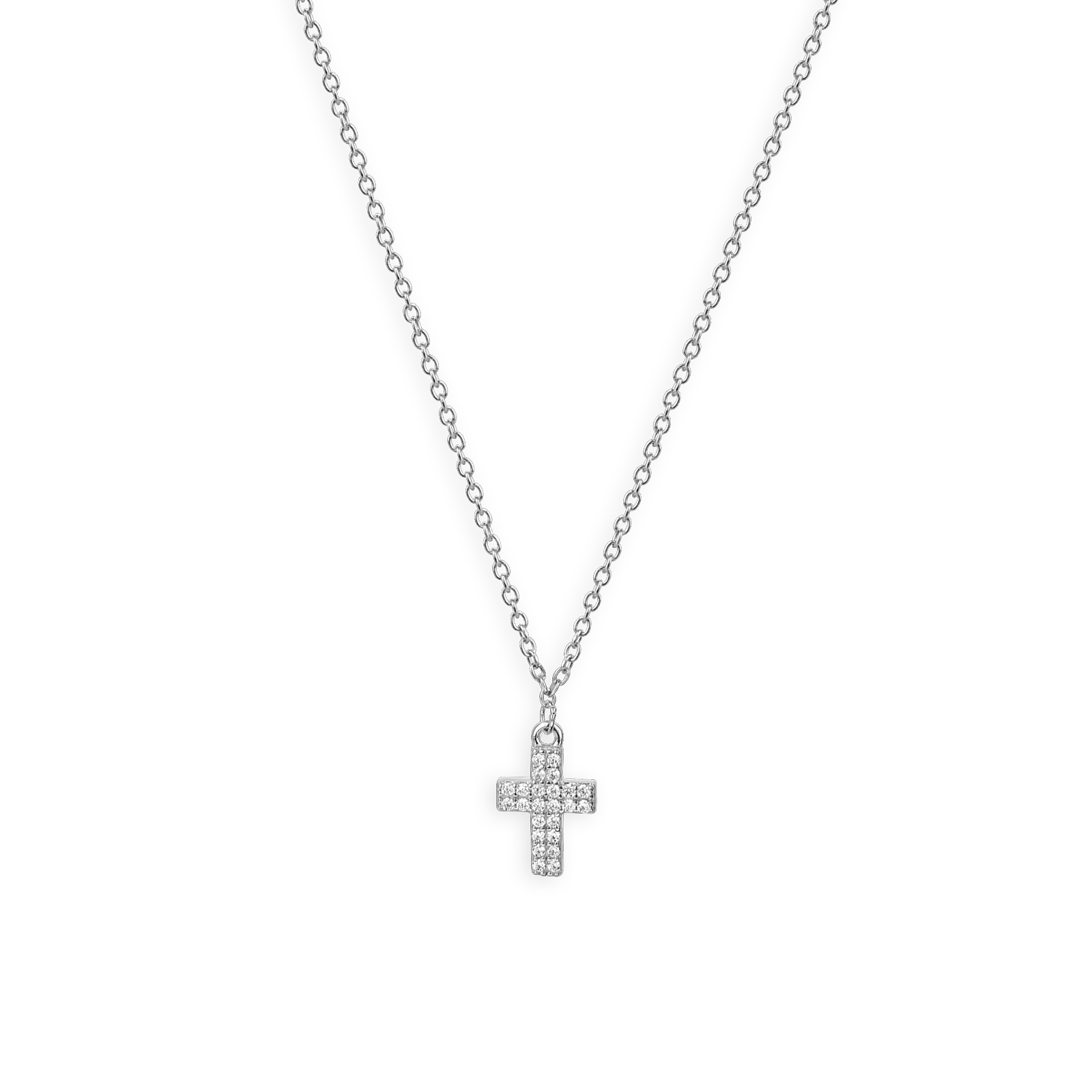 Collier argent rhodié croix zirconium