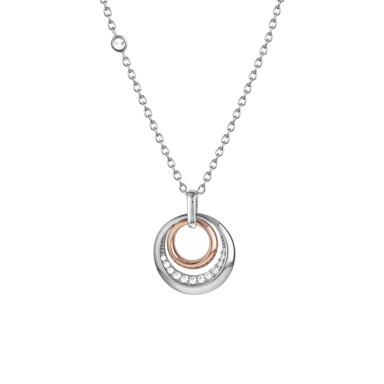 collier argent argent cercles bicolore lisse et sertie 42+3cm