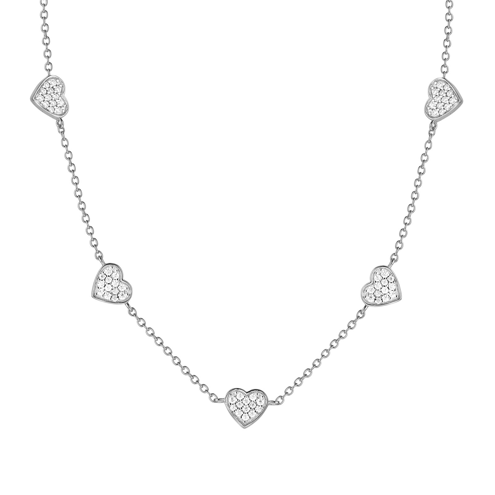 collier argent argent 5 coeurs sertis oxyde de zirconium 42+3 mm