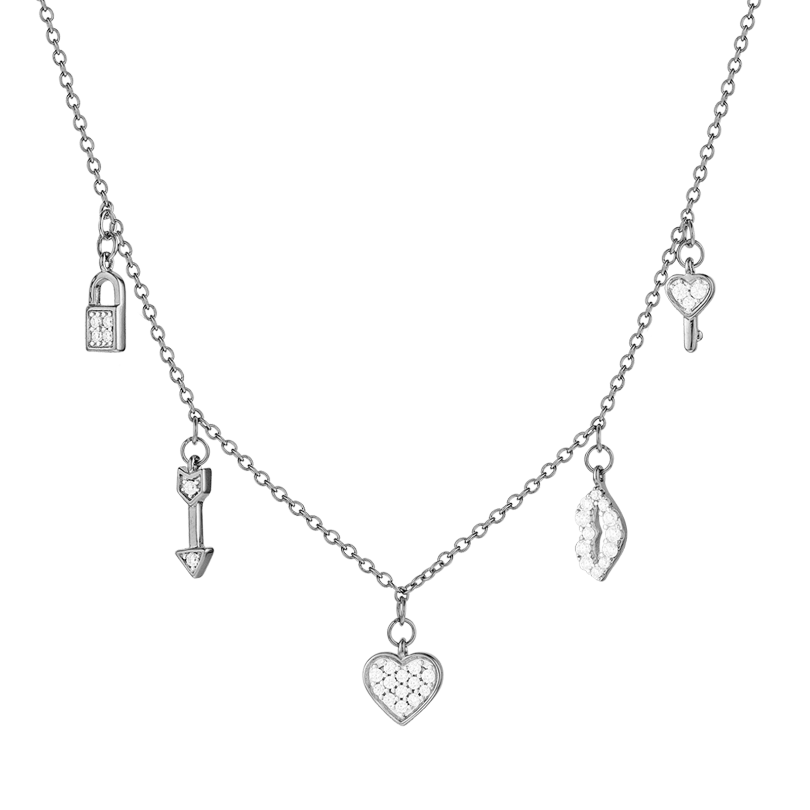 Collier Argent breloques serties Oxyde de Zirconium 42+3 centimètres