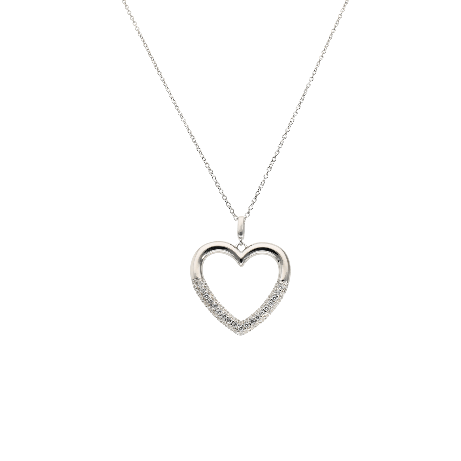Collier Argent Rhodié Pendentif coeur demi sertie