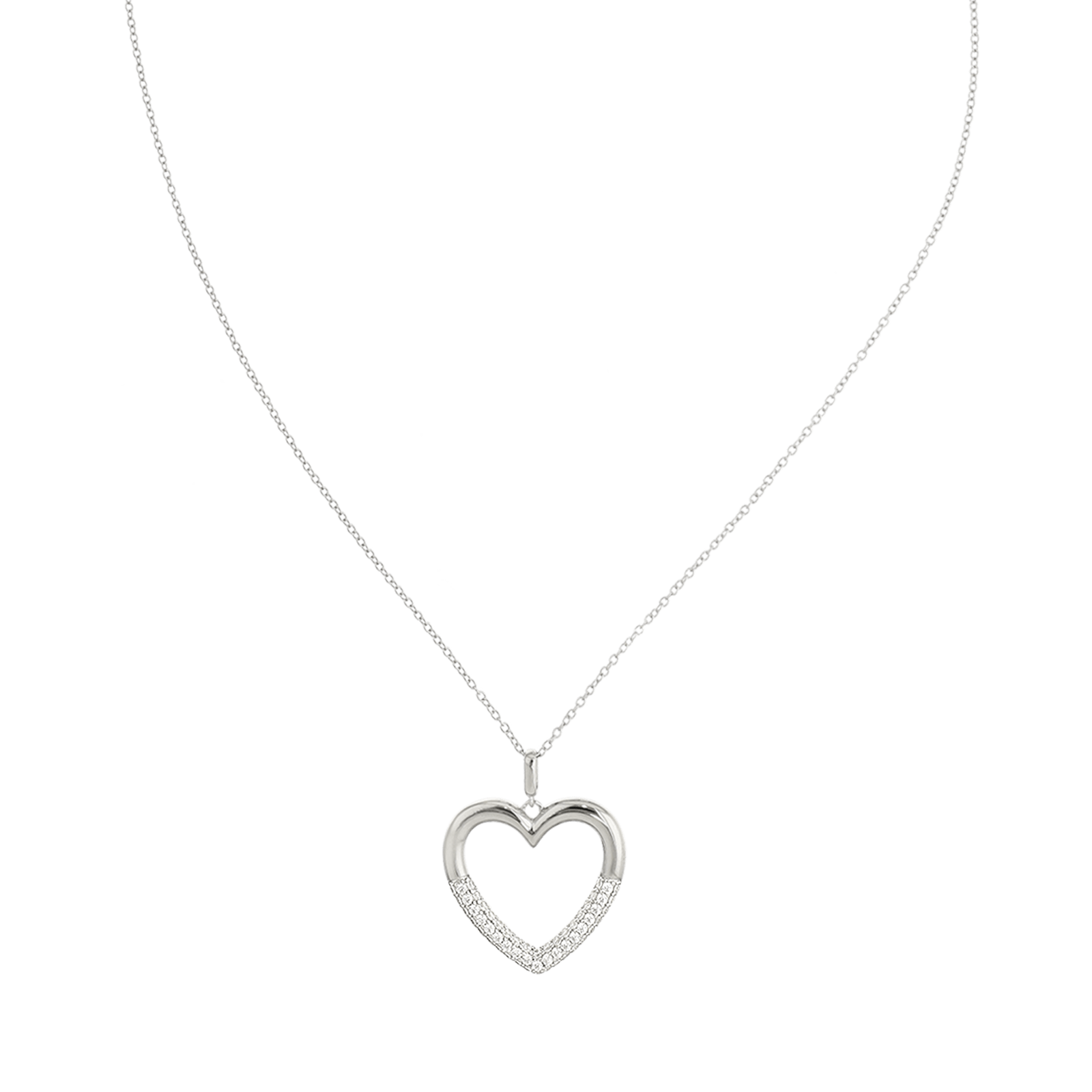 Collier Argent Rhodié Pendentif coeur demi sertie
