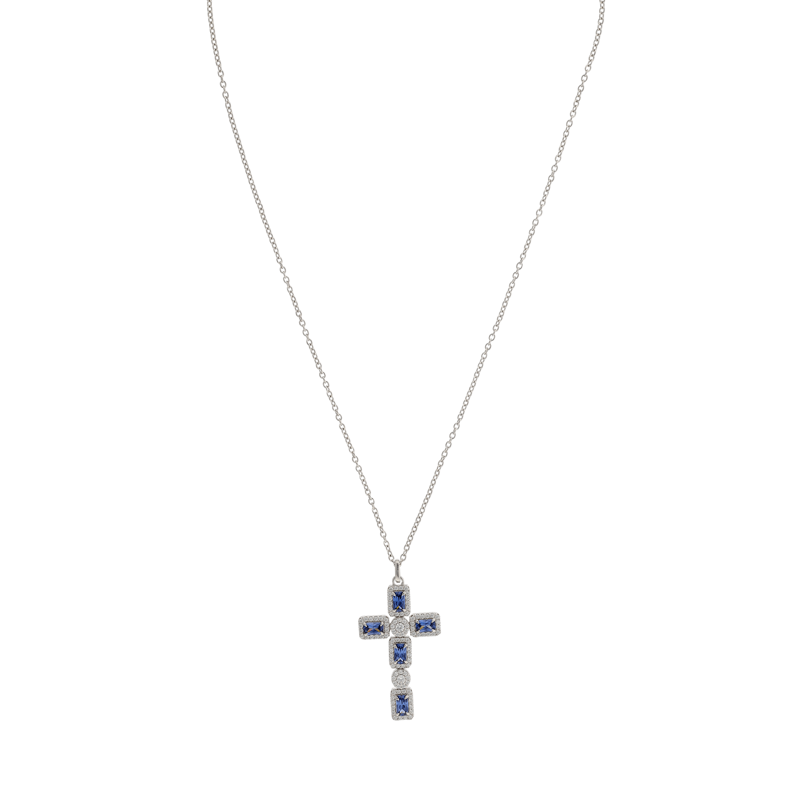 Pendentif croix Argent Zirconia Cubique blanc plus tanzanite