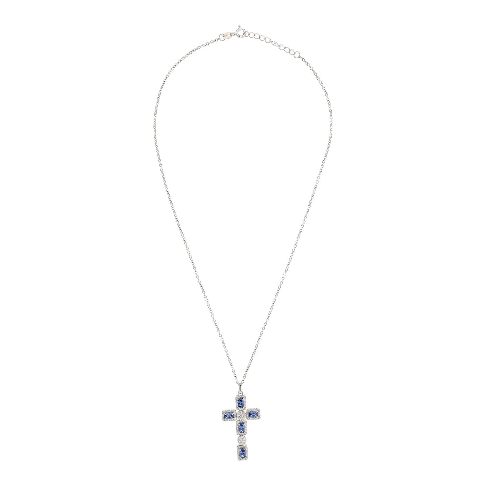 Pendentif croix Argent Zirconia Cubique blanc plus tanzanite