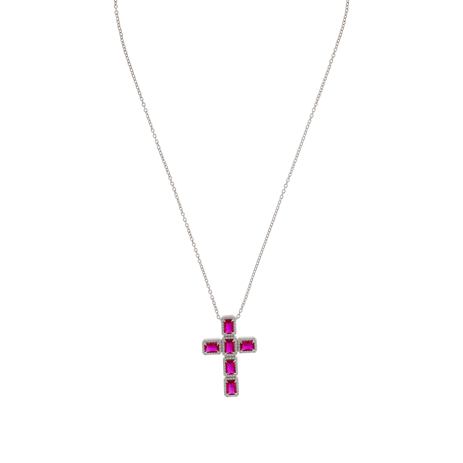 pendentif croix argent Zirconia Cubique blanc et rouge