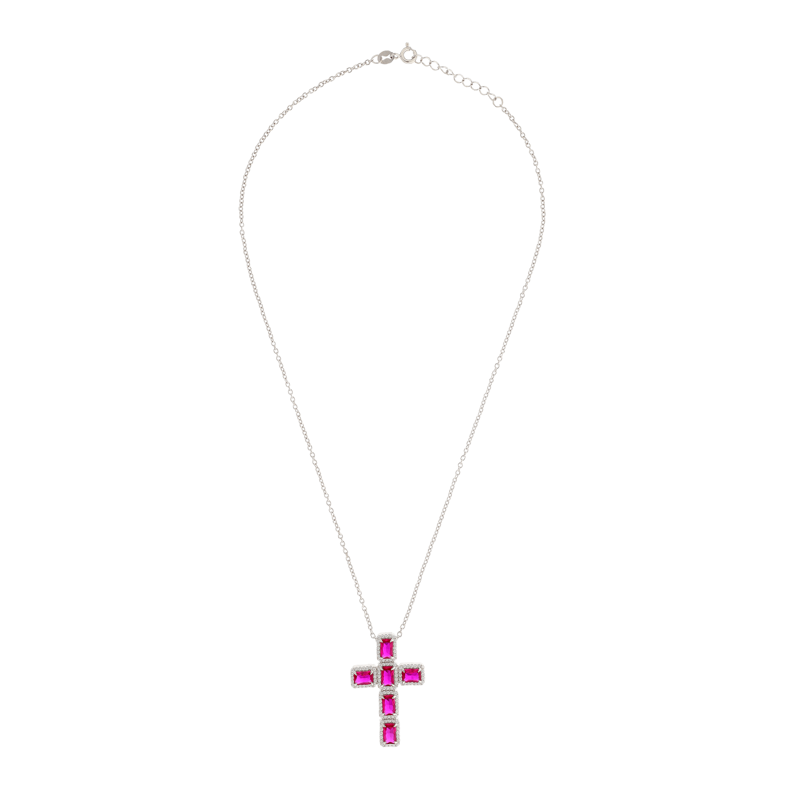 pendentif croix argent Zirconia Cubique blanc et rouge