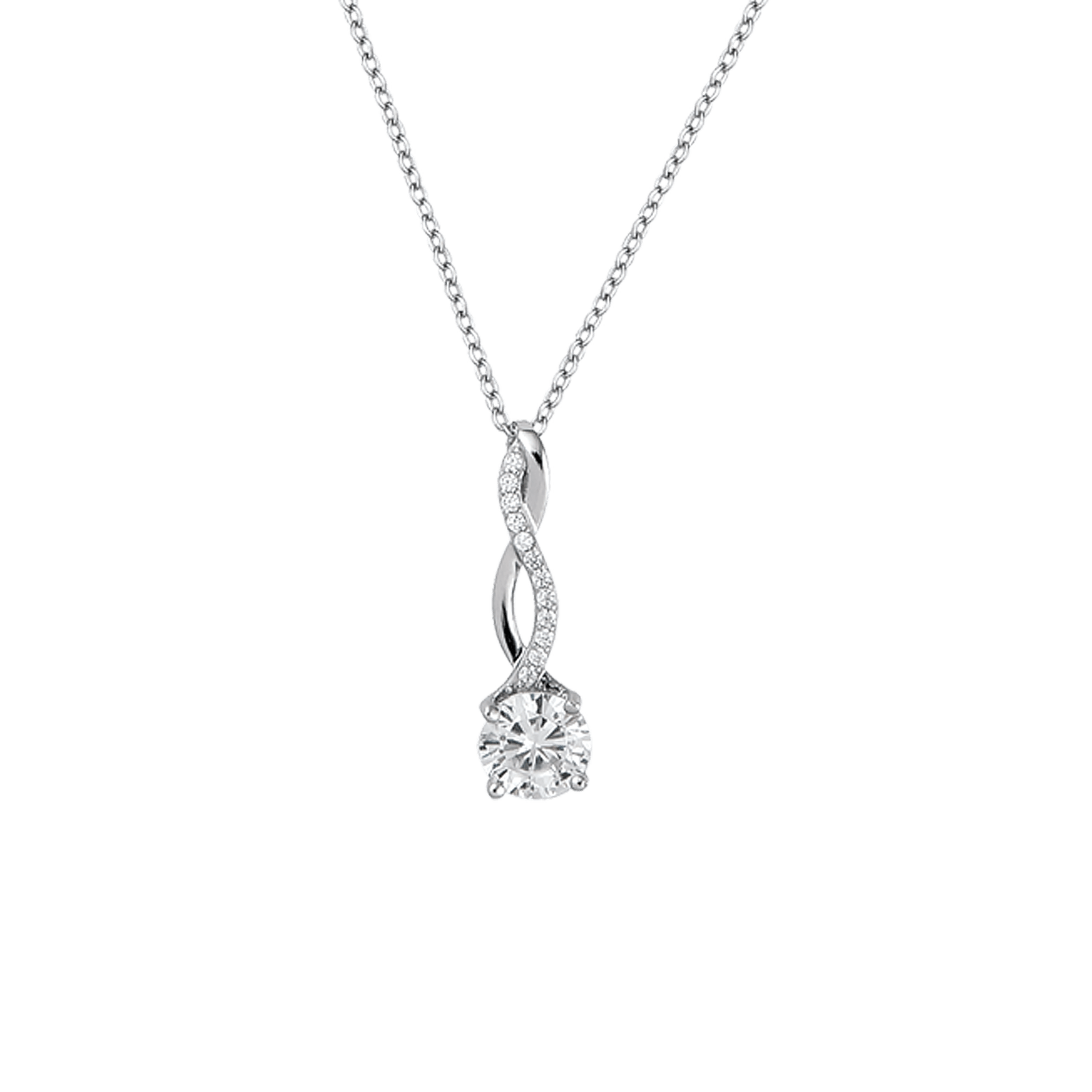 Collier rhodié pendentif motif et Oxyde de Zirconium Centre 6.5 millimètres 42 plus 3 centimètres