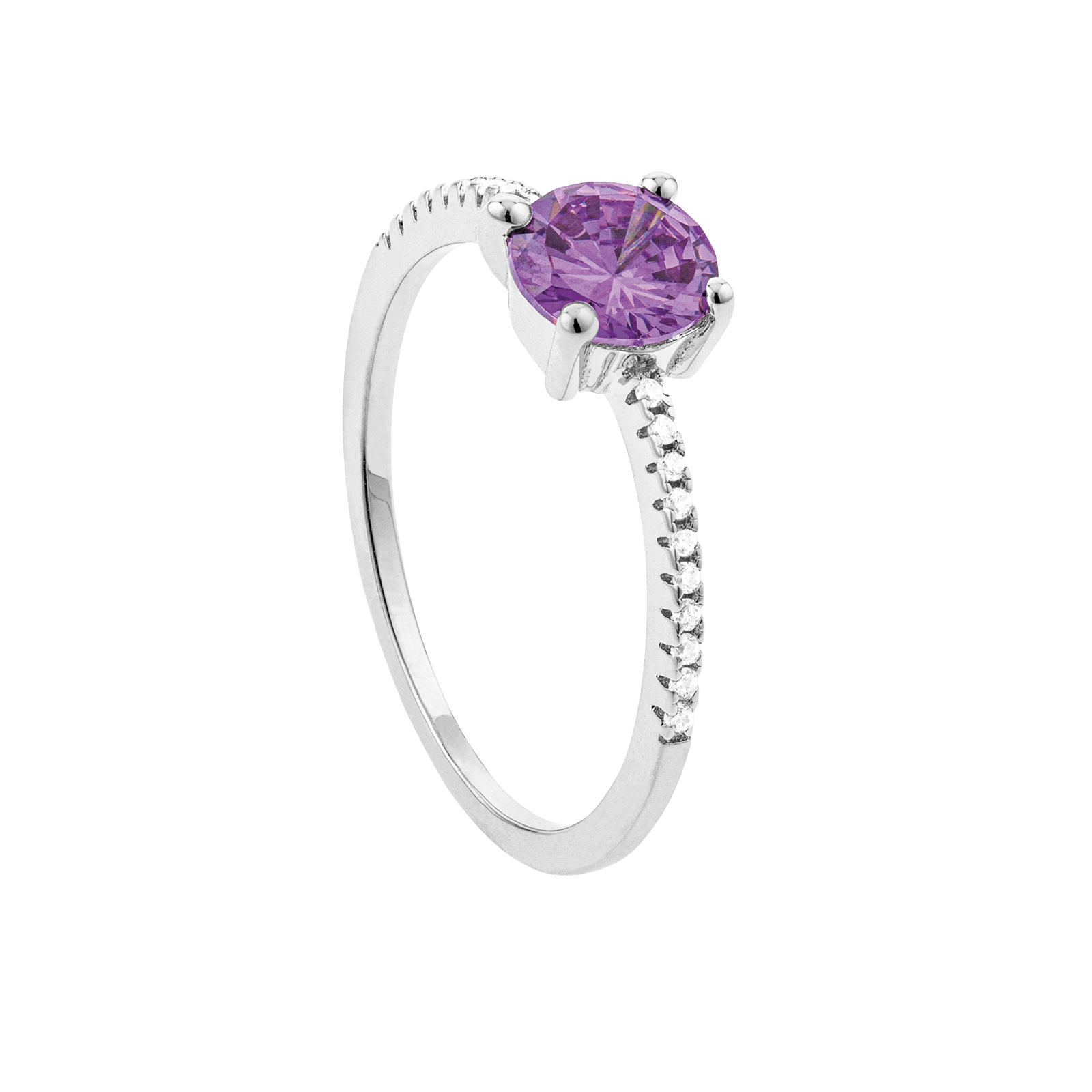 BAGUE ARGENT solitaire accompagne Oxyde de Zirconium arg rhod ctre amethyste