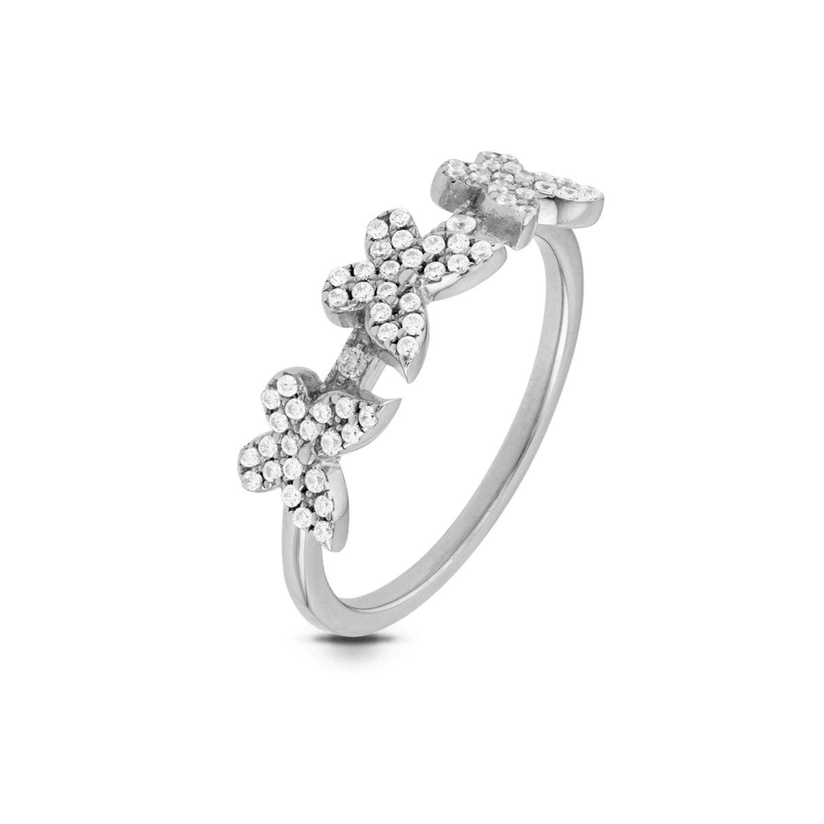 Bague argent rhodié - 3 papillons serti oxydes de zirconium — taille 58