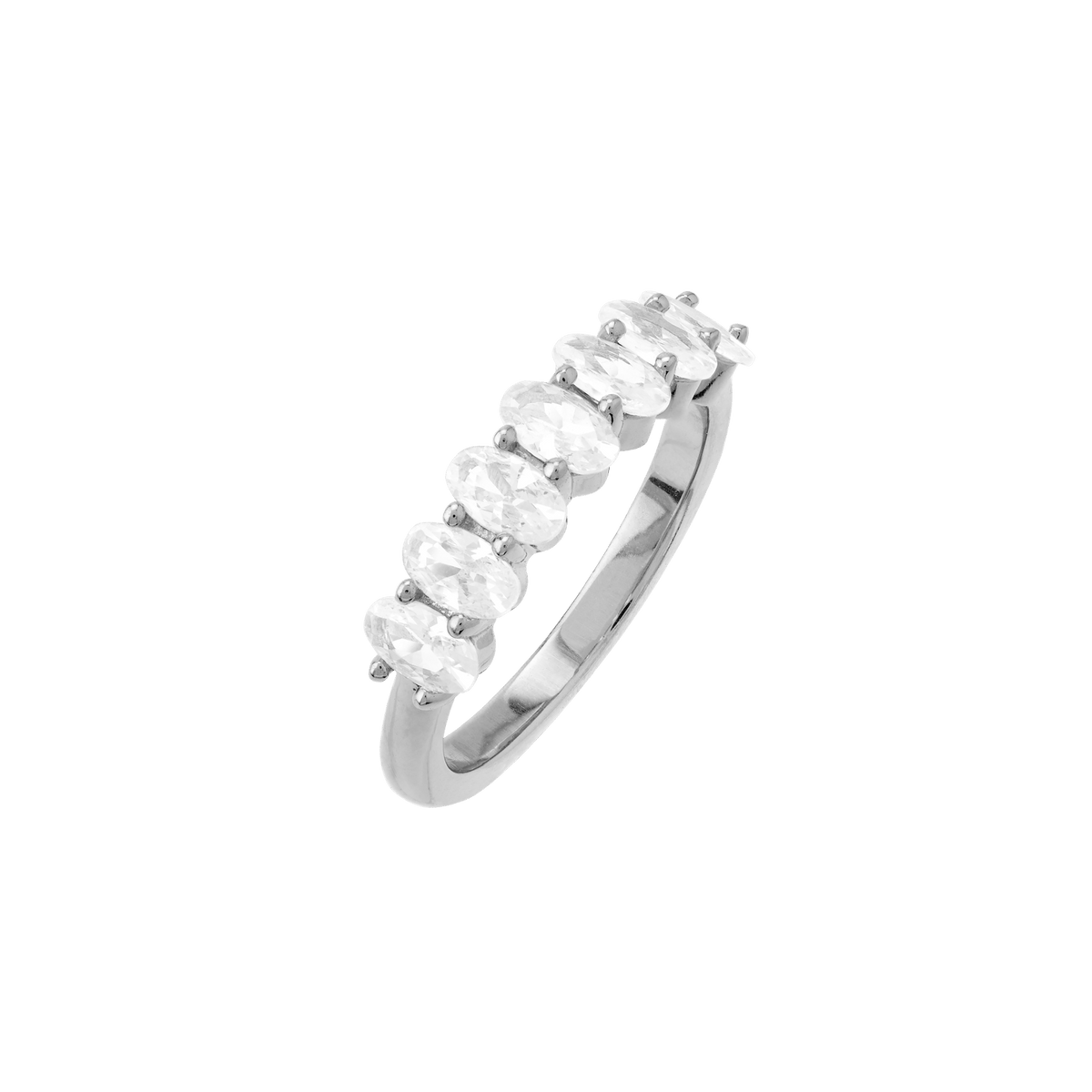 Bague argent rhodié - Serti 7 oxydes de zirconium ovale 5mm — taille 58