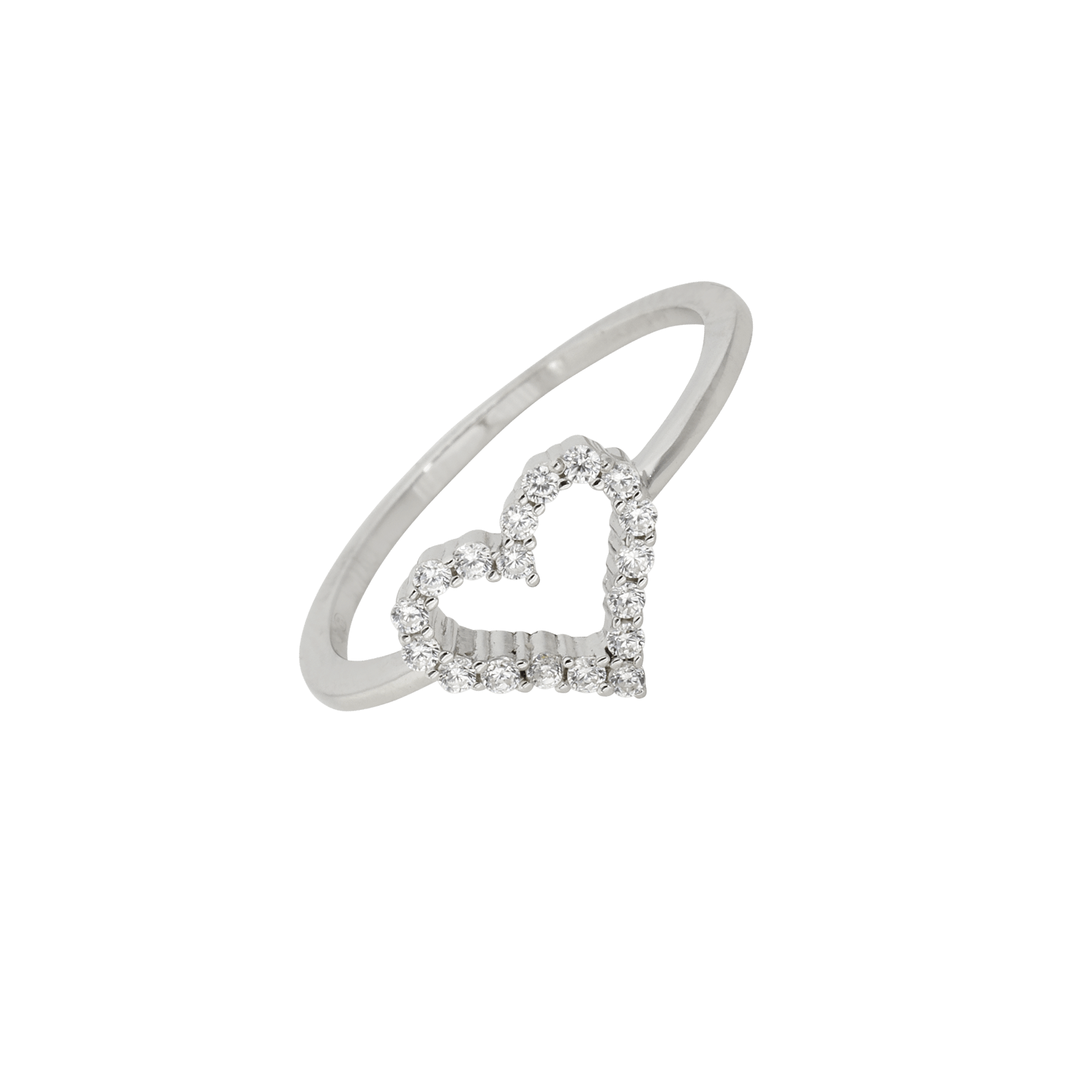 Bague Argent Rhodié centre coeur sertie Oxyde de Zirconium