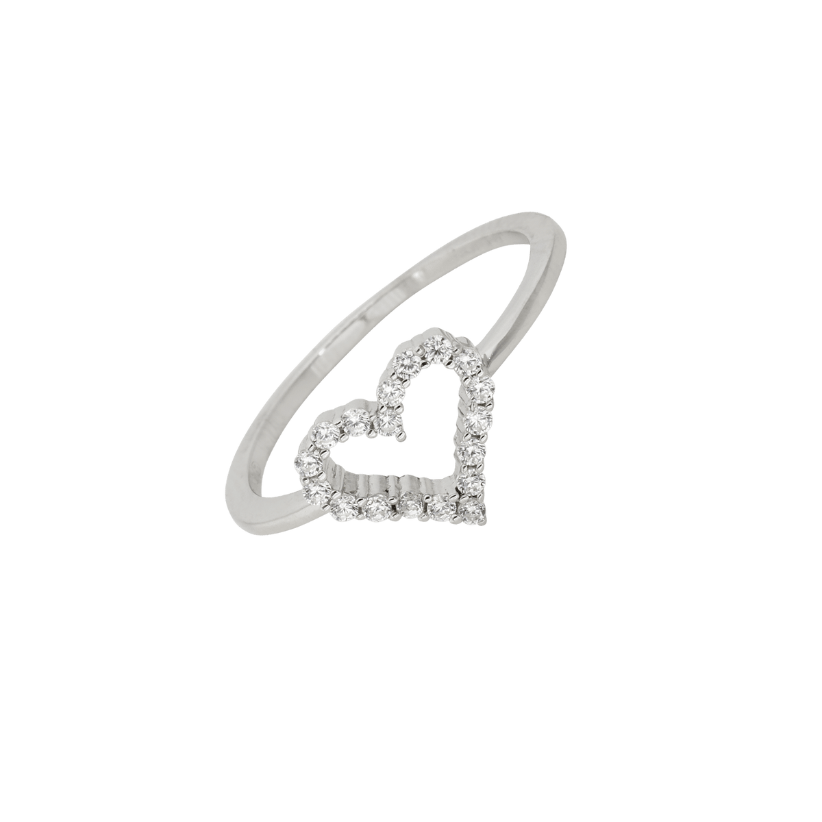 Bague argent rhodié - Cœur central serti oxydes de zirconium — taille 60