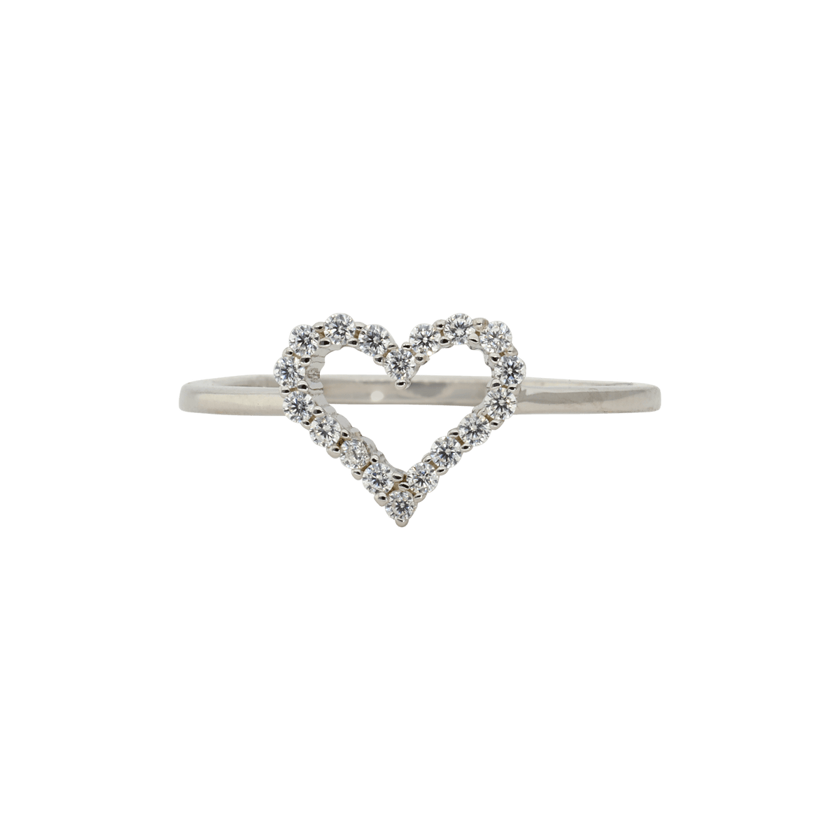 Bague argent rhodié - Cœur central serti oxydes de zirconium — taille 60