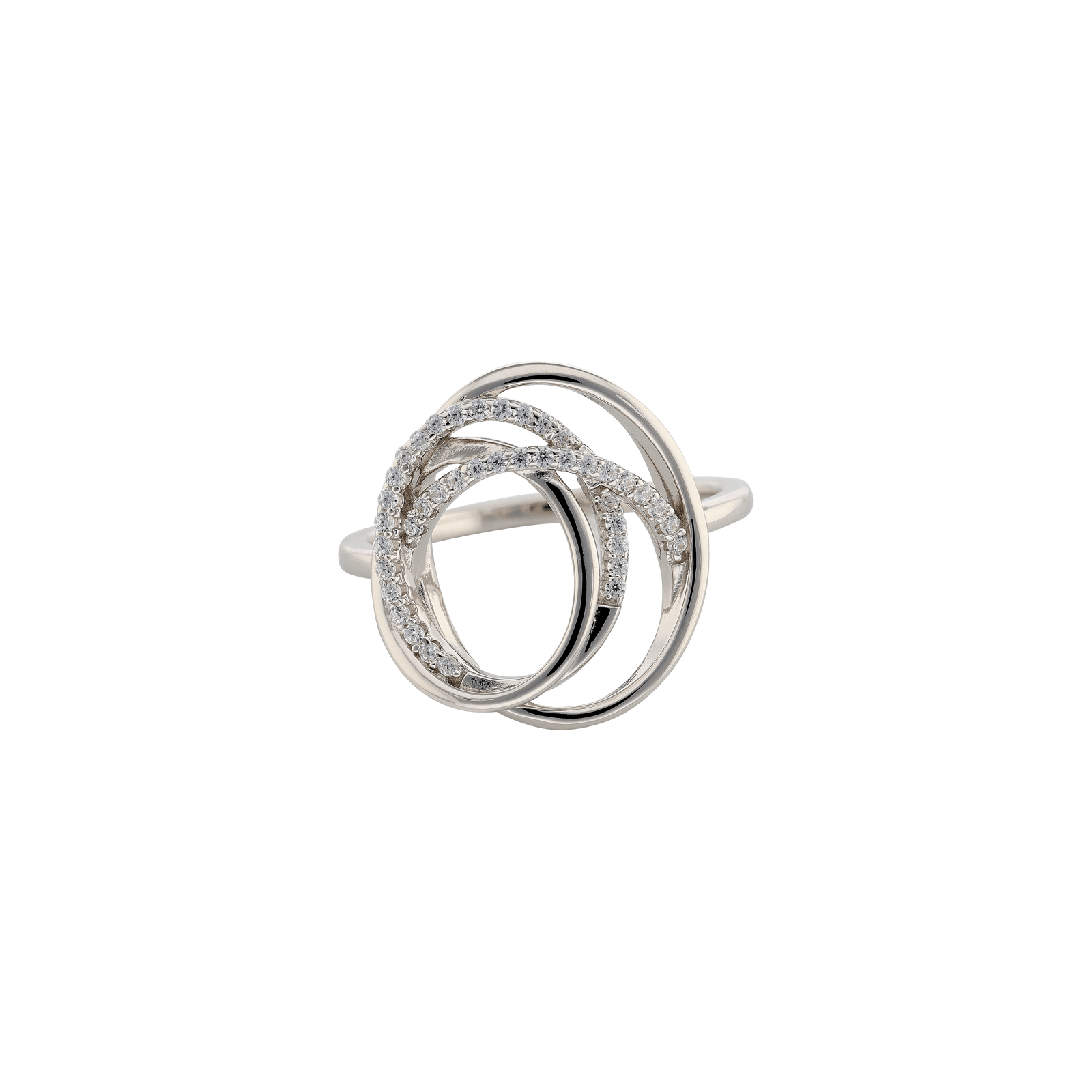 Bague fantaisie anneau lisse et oxydes de zirconium — Argent — taille 56