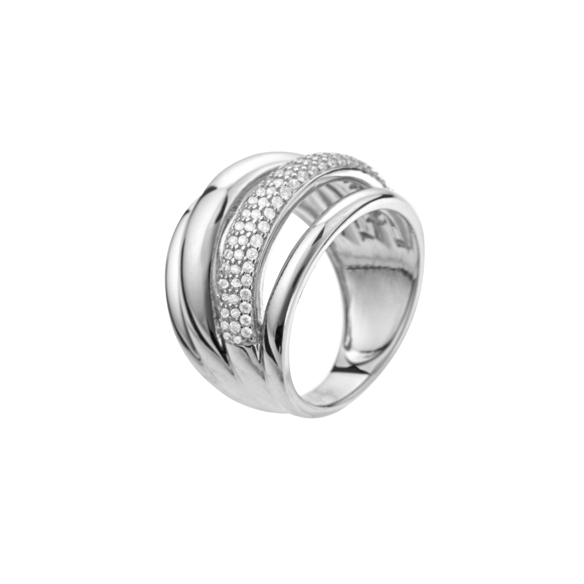 Bague argent rhodié - 3 fils croisés et oxydes de zirconium — taille 56
