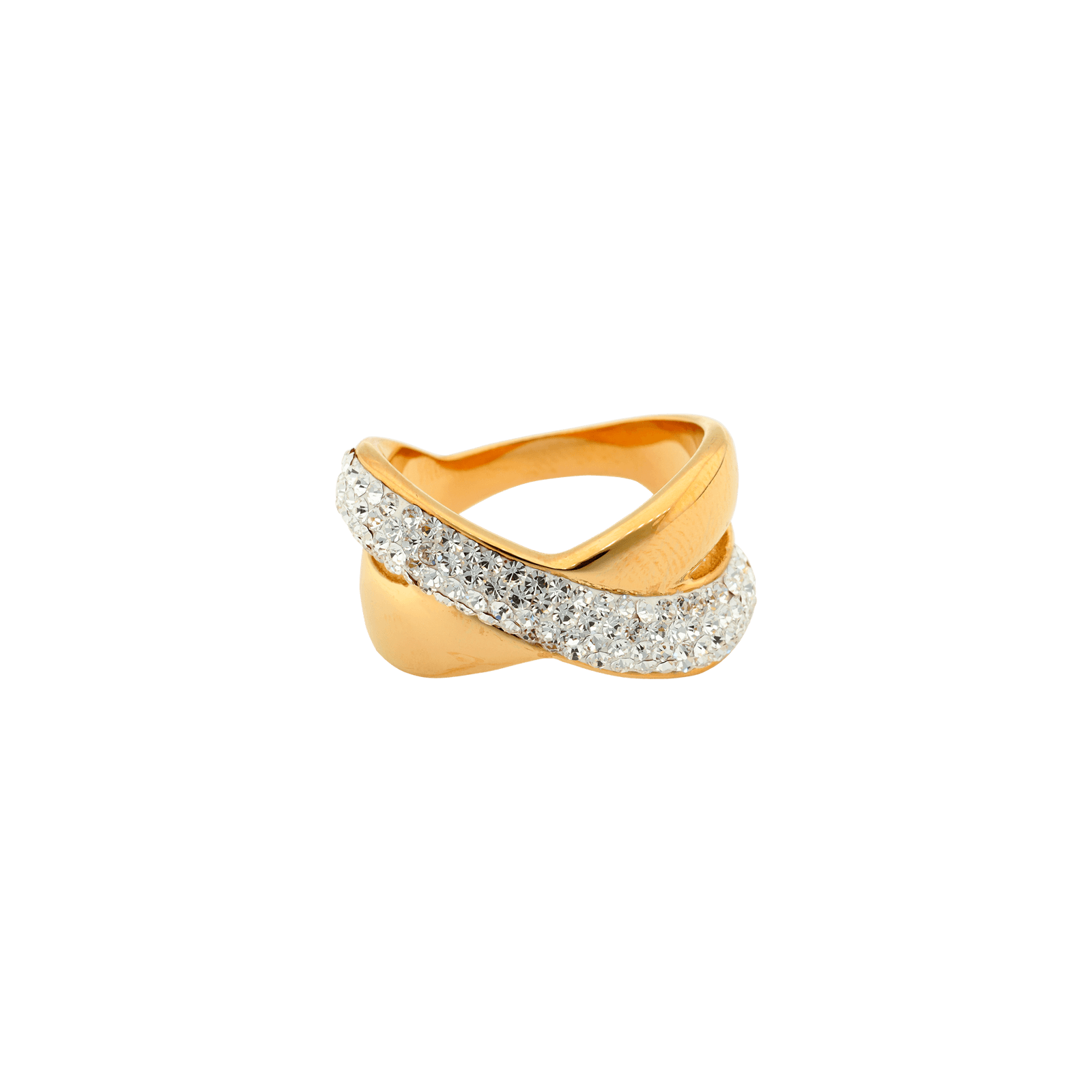 Bague Callas Acier doré croisé Lisse et Cristal Preciosa