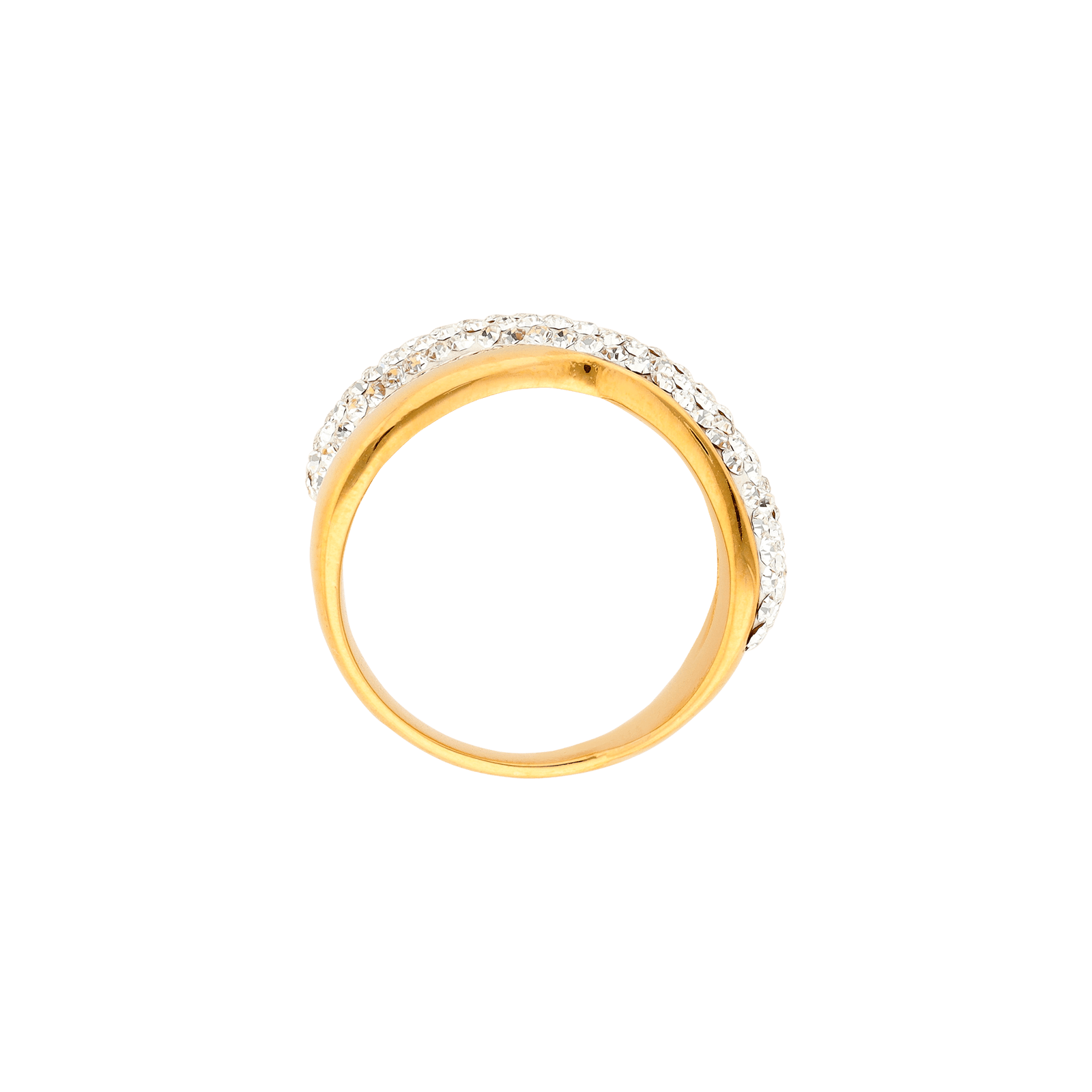 Bague Callas Acier doré croisé Lisse et Cristal Preciosa