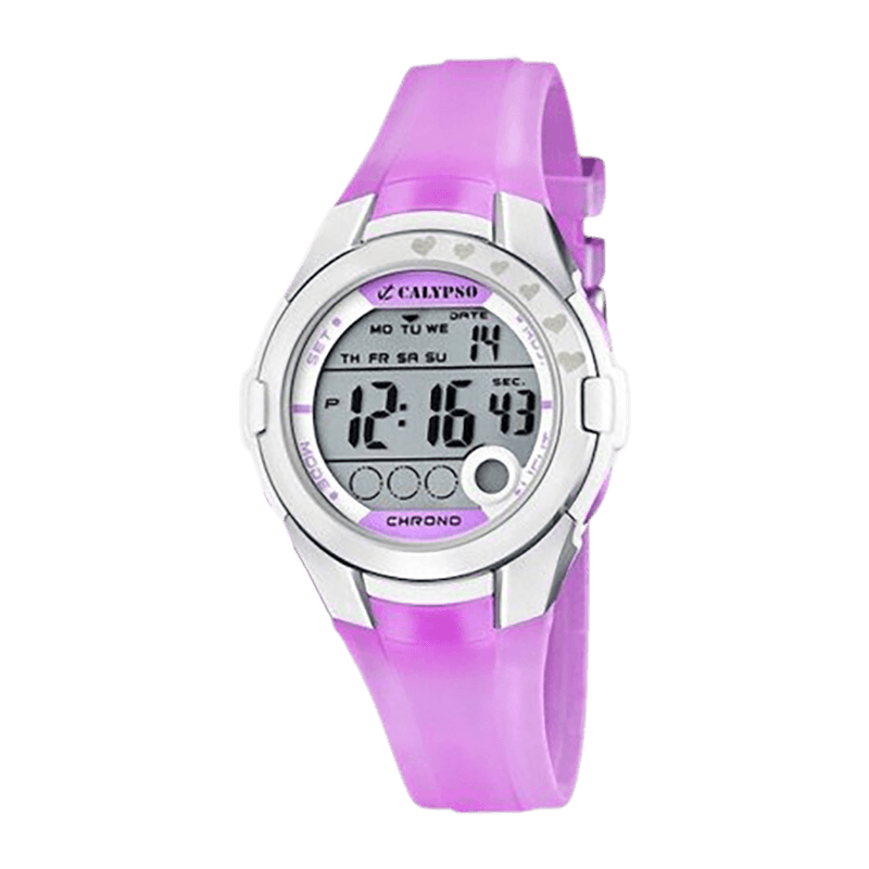 Montre Fille Calypso Kids Junior  Boîtier Résine 38mm, Digitale, Bracelet Silicone Rose/Violet  Étanche 100m –  K5571/3