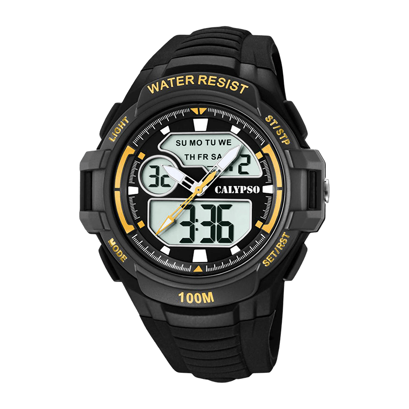 Montre Homme Calypso "Street Style"Boîtier Plastique, Analogique-Digitale, Bracelet Silicone Noir  Étanche 100m – K5770/4