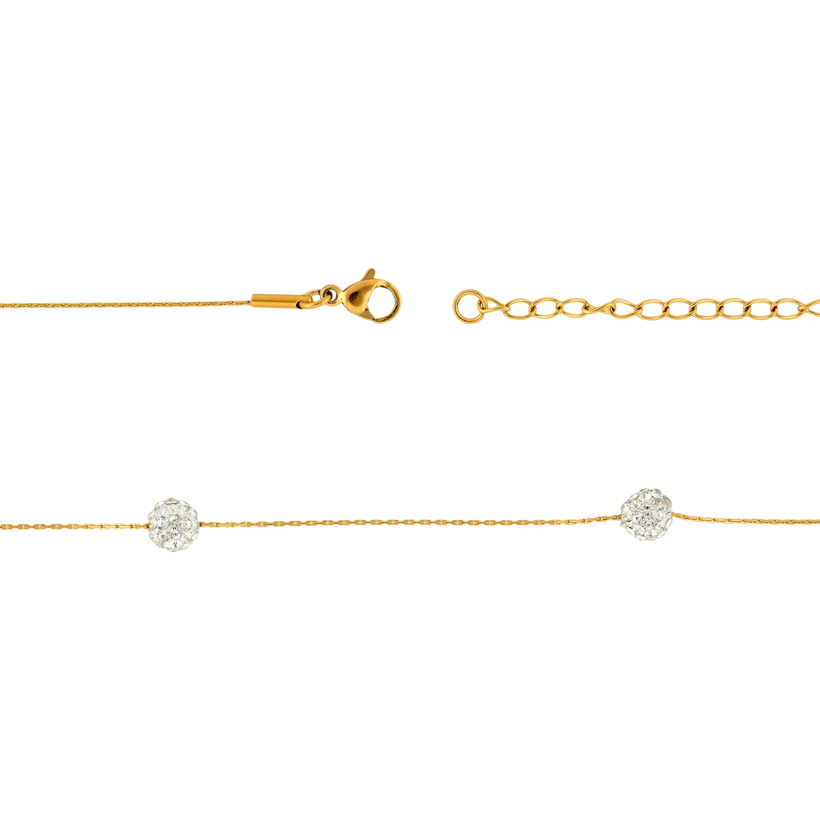 collier sautoir callas acier doré boule cristal preciosa